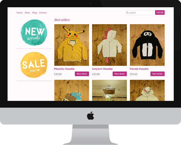 Mac screen showing an example Ecommerce website